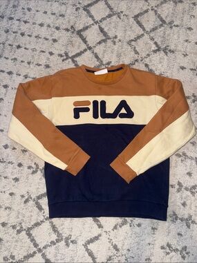 FILA Colorblock Crewneck Sweater in Brown, Cream & Navy